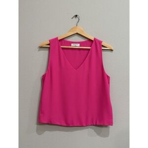 Babaton V-Neck Sleeveless Bright Pink Blouse XS